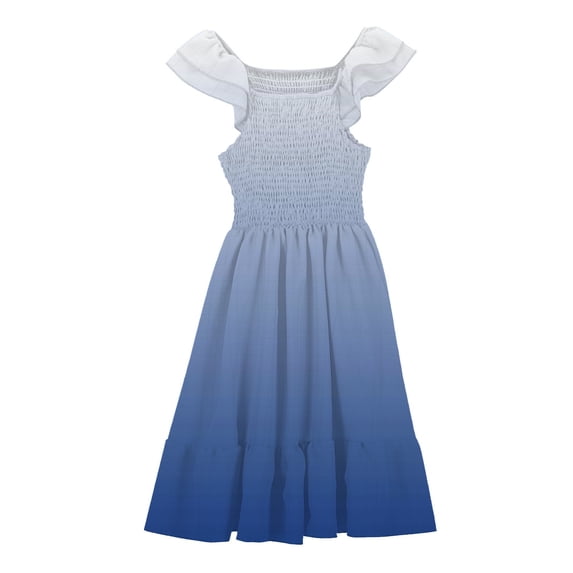 Toddler Girl Dresses Gradient Cute Double Layer Ruffle Sleeve Smocked Flowy 4 16 Years Dress