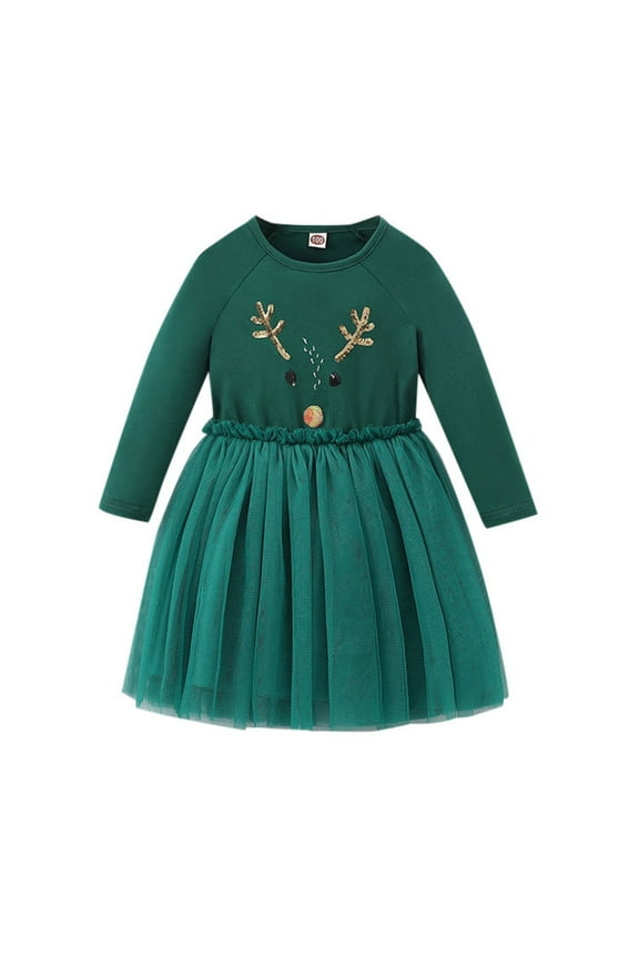 Toddler Girl Dresses Kids Christmas Long Sleeve Print Princess Dresses Birthday Party Winter Fall Clothes for Girls Size 3-4T