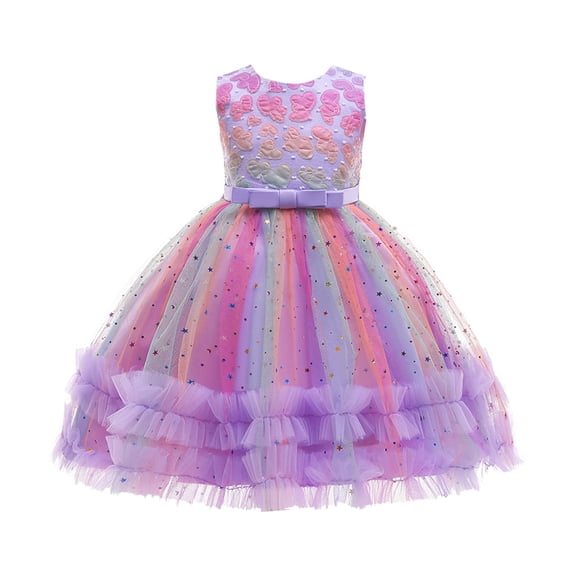 Toddler Girl Dresses Kids Prints Sleeveless Party Hoilday Photography Costome Court Style Tulle Mesh Princess Dresses Clothes for Girls Size 8-9T