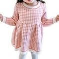 thumbnail image 1 of Toddler Girl Dresses Korean Style Knitted Plaid Long Sleeve Dress Cute Comfortable Apparel Girl Dress Pink 4 Years-5 Years, 1 of 5