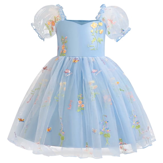 Toddler Girl Dresses Short Sleeve Tiered Swing A-Line Summer Blue Dresses For Girls Birthday Dress Sun Dresses Fancy Dress
