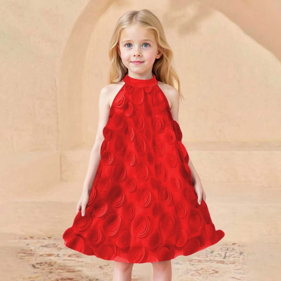 Toddler Girl Dresses Sleeveless A-Line Tiered Swing Casual Red Dresses For Girls Birthday Girl Dress Spring Dresses For Girls