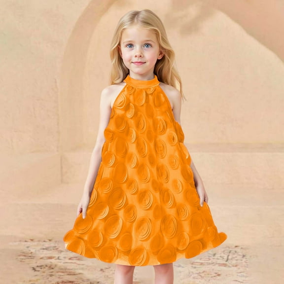 Toddler Girl Dresses Sleeveless A-Line Tiered Swing Cotton Orange Dress For Girls Birthday Dress For Girls Spring Dresses For Girls