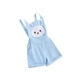 thumbnail image 1 of Toddler Girl Easter Overalls Shorts Bunny Embroidery Applique Sleeveless Square Neck Jumpsuit, 1 of 8