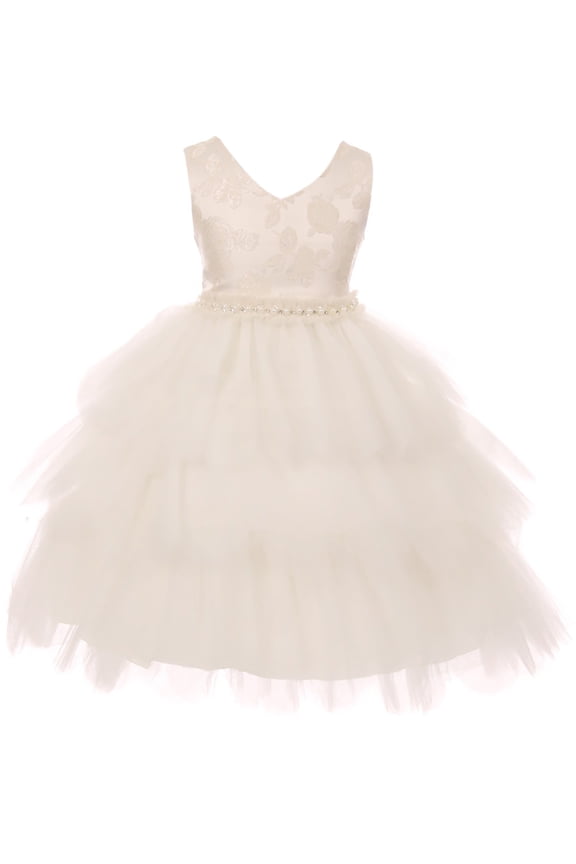 Toddler Girl Elegant Luxury V Neck Brocade Pageant Party Flower Girl Dress USA Ivory 2 KD 412 BNY Corner