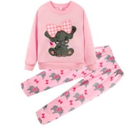 Toddler Girl Elephant Sweatsuit Outfit Cute Casual Fashion Clothes Sets Little Girl Fall Winter Pants Set 6746-3T