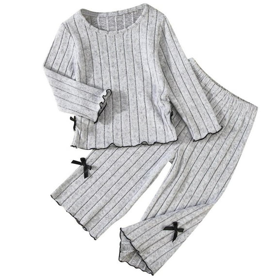 Toddler Girl Fall Clothes Set Long Sleeve Ribbed Knit Tops Pants Set Solid Color 2-Piece Outfit for Kids