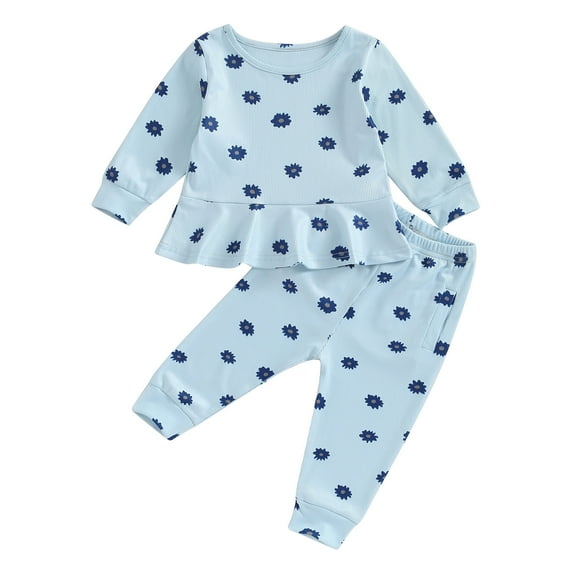 Toddler Girl Fall Outfits Set Clothes 6M 1T 2T 3T 4T Kids Girl Long Sleeve Ruffle Shirt Tops and Elastic Waist Pants