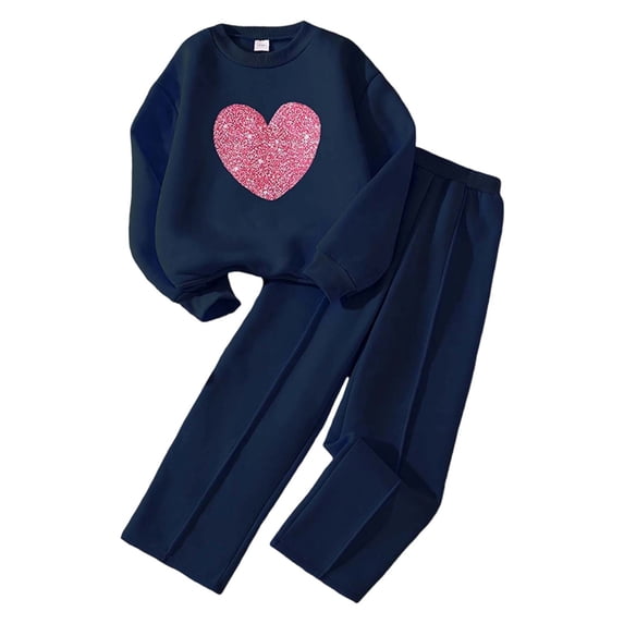 Toddler Girl Fall Outfits Set Fleece Tracksuit Long Sleeve Top With Wide Leg Pants Outfit For Big Kids Casual Sweatsuits 11-12 Years