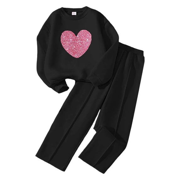Toddler Girl Fall Outfits Set Fleece Tracksuit Long Sleeve Top With Wide Leg Pants Outfit For Big Kids Casual Sweatsuits 9-10 Years