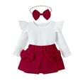 thumbnail image 1 of Toddler Girl Fall Winter Clothes Baby Girls Ruffle Long Sleeve Ribbed Knit Tops Bowknot Button Skirts and Headband Set Outfits, 1 of 8