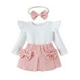 thumbnail image 1 of Toddler Girl Fall Winter Clothes Baby Girls Ruffle Long Sleeve Ribbed Knit Tops Bowknot Button Skirts and Headband Set Outfits, 1 of 8