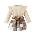 thumbnail image 1 of Toddler Girl Fall Winter Clothes Ruffle Long Sleeve Ribbed T-Shirt Knit Tops and Plaid Button Skirts Set Outfits 6M -4Y, 1 of 9