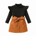 thumbnail image 1 of Toddler Girl Fall Winter Outfit Skirt Set Turtleneck Cotton Pullover Top Button Mini Skirt with Belt 1-5Y, 1 of 5