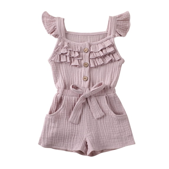 Toddler Girl Fashion Solid Color Flying Sleeve Jumpsuit Elastic Waist Romper 6M-5Y