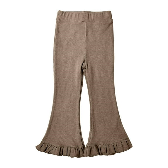 Toddler Girl Flare Leggings Pants Cute Sweet Ruffle Ribbed Baby Bell Bottoms Pant Slub Cotton Solid Elastic Waist Trousers Green 3-4years