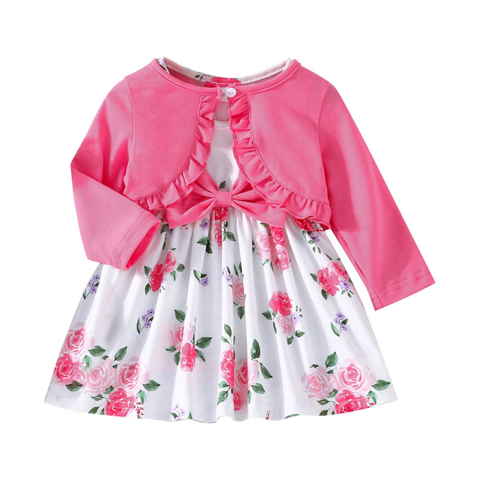 Toddler Girl Floral Dress and Ruffled Cardigan Set for Girl,2piece,Sizes 3M24M Girl Dresses