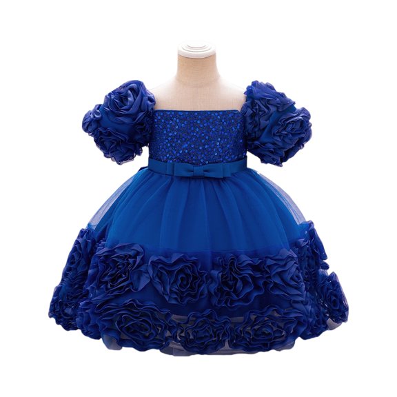 Toddler Girl Flower Dress Puffy Sleeve Party Gown Elegant Tulle Ruffle Birthday Outfit for Special Occasions Wedding Pageant