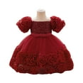 thumbnail image 1 of Toddler Girl Flower Dress Puffy Sleeve Party Gown Elegant Tulle Ruffle Birthday Outfit for Special Occasions Wedding Pageant, 1 of 5
