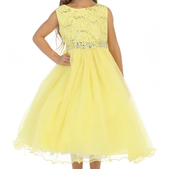 Toddler Girl Glitters Sequined Bodice Double Layer Tulle Rhinestones Flower Girl Dress Yellow 2 JK3670 BNY Corner