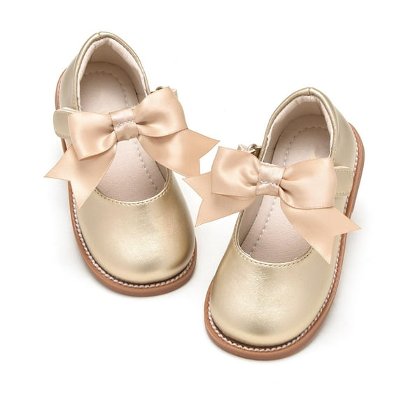 Toddler Girl Gold Mary Jane Dress Shoes Size 10 - Little Girl Oxford Shoes for Easter Flower Girl Party School Shoes