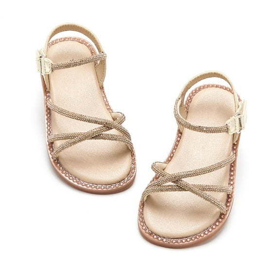 Toddler Girl Gold Sandals Size 11 - Little Flower Girl Easter Flower Girl Dress Shoes Sparkly Little Kid Summer Flats