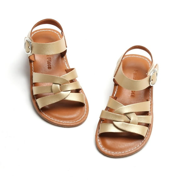 Toddler Girl Gold Sandals Size 12 - Little Flower Girl Easter Flower Girl Dress Shoes Open Toe Little Kid Summer Flats