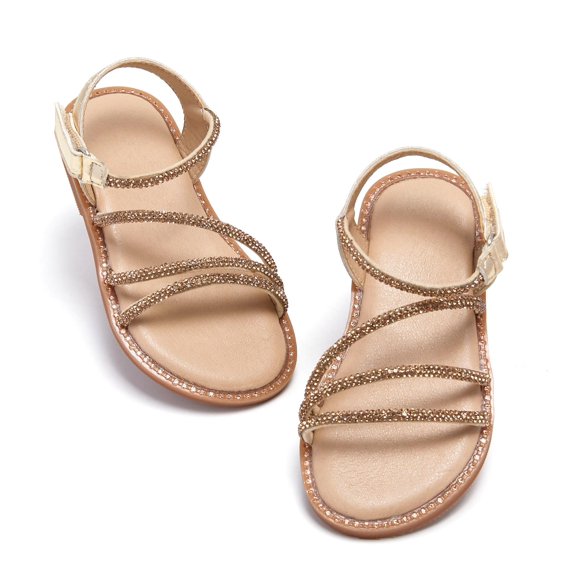 Toddler Girl Gold Sandals Size 12 - Little Flower Girl Easter Flower Girl Dress Shoes Sparkly Little Kid Summer Flats