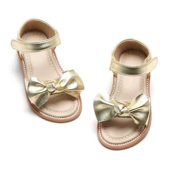 Toddler Girl Gold Sandals Size 6 - Little Girl Easter Summer Dress Shoes Lightweight Open Toe Beach Holiday