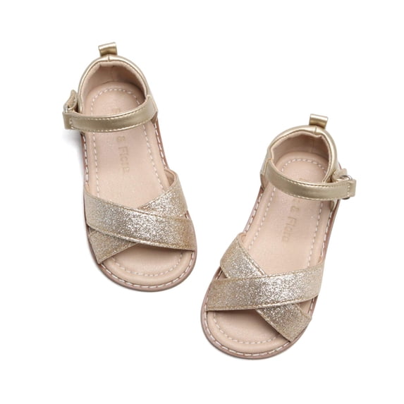 Toddler Girl Gold Sandals Size 6 - Little Girl Easter Summer Dress Shoes Lightweight Open Toe Beach Holiday