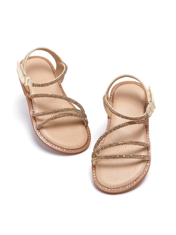 Toddler Girl Gold Sandals Size 8 - Little Flower Girl Easter Flower Girl Dress Shoes Sparkly Little Kid Summer Flats