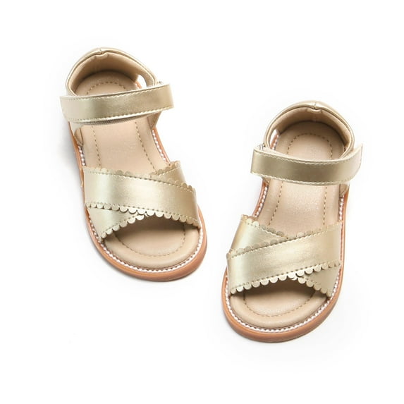 Toddler Girl Gold Sandals Size 8 - Little Girl Easter Summer Dress Shoes Lightweight Open Toe Beach Holiday