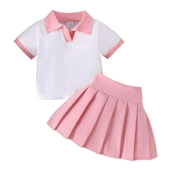 Toddler Girl Golf Outfit Baby Tennis Skirt Outfit Short Sleeve Polo Shirt Top Pleated Skirt 2 Piece Summer Clothes Girls Golf Outfits Size 10-12