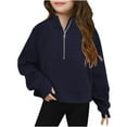 thumbnail image 1 of Toddler Girl Half Zip Hooded Sweatshirt Long Sleeve Pullover Tops Round Neck Winter Clothes Size 140 ,Blue, 1 of 4