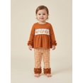 thumbnail image 1 of Toddler Girl Halloween Outfit Ghost Pumpkin Embroidery Long Sleeve Crew Neck Tops and Ruffle Plaid Pants 2-Piece Set, 1 of 10