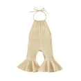 thumbnail image 1 of Toddler Girl Halter Sleeveless Romper Solid Color Ribbed Bell Bottom Jumpsuit, 1 of 8