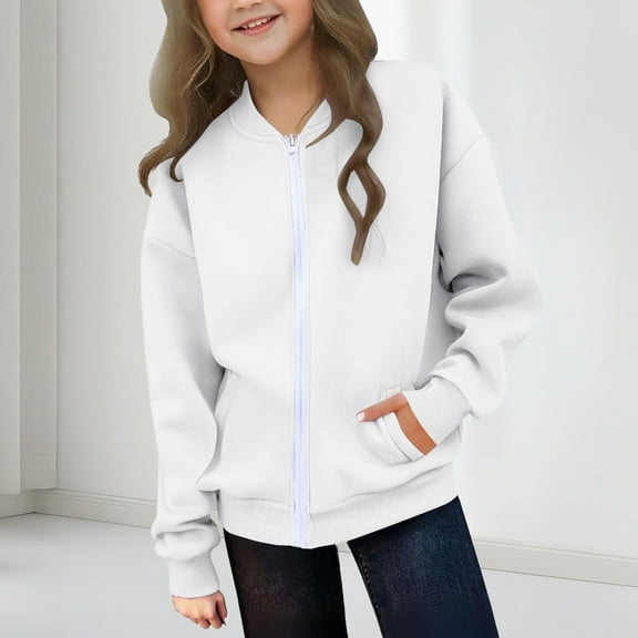 Toddler Girl Jacket Girls' Zipper Casual Fashion Solid Color Long Sleeved Sports Jacket With Pockets For 5-14 Years Girls Lightweight Jacket Cute Fall Tops Cute Teen Tops