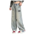 thumbnail image 1 of Toddler Girl Jeans Personality Pants Elastic Waist Wide Leg Casual Loose Pants With Pockets Cargo Pants Girls Blue 10 Years-12 Years, 1 of 7