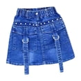 thumbnail image 1 of Toddler Girl Jeans Skirt with Multi Pockets Blue Denim Cargo Skirt Summer Casual Elastic High Waist Knee Length (6-7 Years, Blue #A), 1 of 5