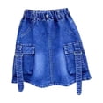thumbnail image 1 of Toddler Girl Jeans Skirt with Multi Pockets Blue Denim Cargo Skirt Summer Casual Elastic High Waist Knee Length (8-9 Years, Blue), 1 of 5