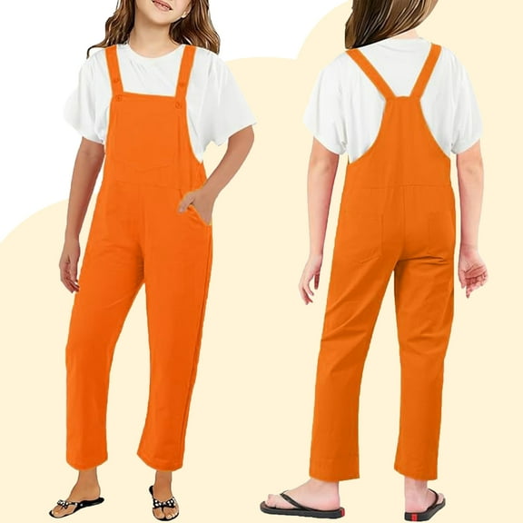 Toddler Girl Jumpsuit Girls Overalls Kids Casual Sleeveless Girls 1 Piece Rompers with Pockets Orange Jumpsuits Clothes for 2-3 Years Old Girl