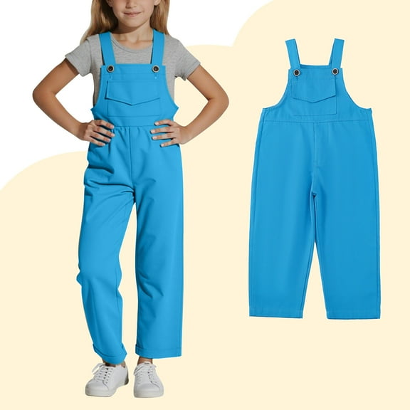 Toddler Girl Jumpsuit Kids Casual Sleeveless Romper Girls 1 Piece Rompers with Pockets Blue Jumpsuit Girl Summer Clothes Size 1-2 Years