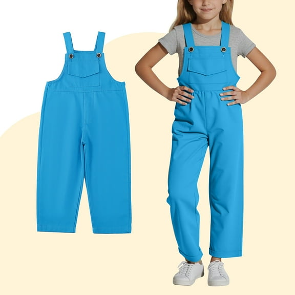 Toddler Girl Jumpsuit Kids Casual Sleeveless Romper Girls Loose Rompers with Pockets Blue Jumpsuit Summer Shorts for Girls 3-4 Years