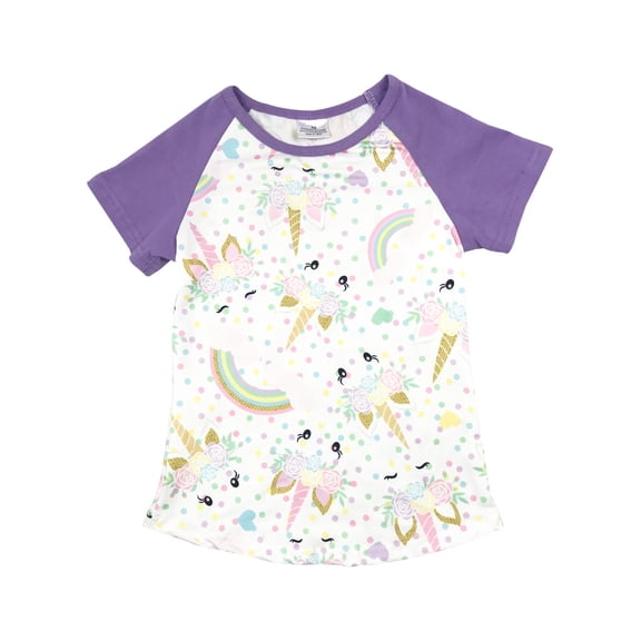 Toddler Girl Kids Short Sleeve Unicorn Rainbow Polka Dot Tee T-Shirt Top Lilac 2T XS 201344 BNY Corner