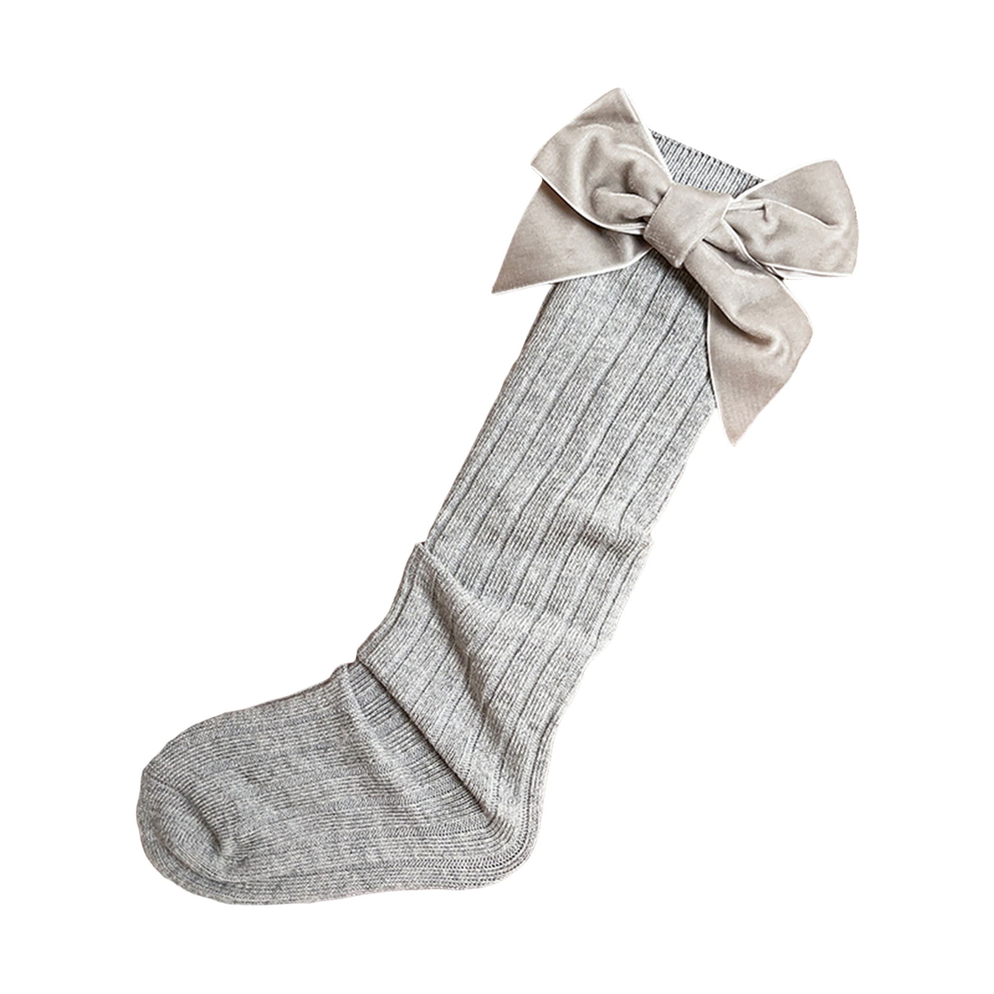 Toddler Girl Knee High Socks, Ribbed Knit Stockings with Velvet Bow