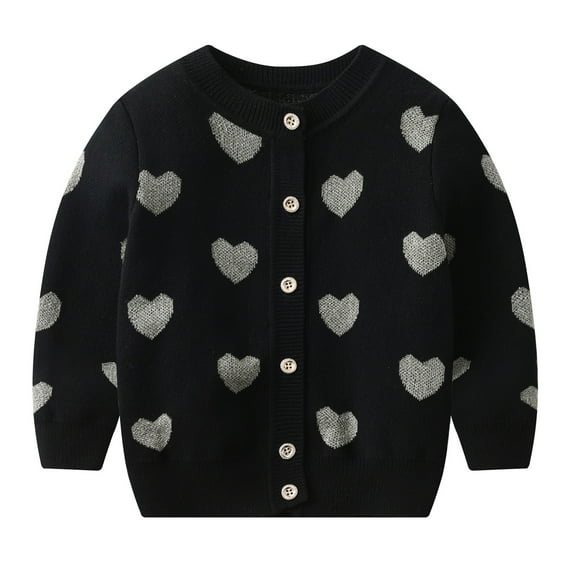 Toddler Girl Knitted Cardigan Long Sleeve Button Down Sweater Coat Warm Fall Winter Clothes Black 1-2Y