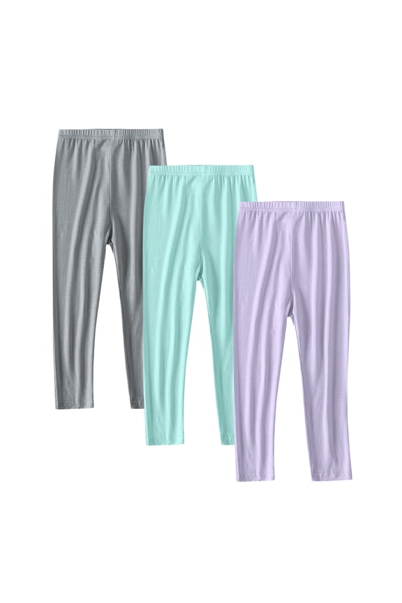 Toddler Girl Leggings 3 Pack Girls Cotton Leggings Full Length Soft Stretchy Comfortable Footless Leggings Elastic Waist Loungewear Tights Pants Yoga Pants with Pockets Gray 10Y