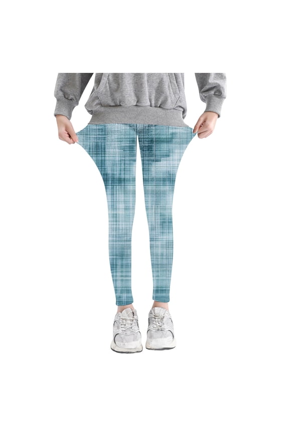 Toddler Girl Leggings Plaid Criss Cross Trendy Stretch Comfortable Cotton Pants Lightweight Skinny Kids Fall Outfits, Blue, 3 Years