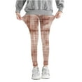 thumbnail image 1 of Toddler Girl Leggings Plaid Criss Cross Trendy Stretch Comfortable Cotton Pants Lightweight Skinny Kids Fall Outfits, Brown, 6 Years, 1 of 6