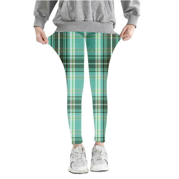 Toddler Girl Leggings Plaid Criss Cross Trendy Stretch Comfortable Cotton Pants Lightweight Skinny Kids Fall Outfits, Green, 5 Years